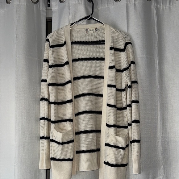 Women's Cream and Black Striped Knit Sweater - Picture 7 of 7